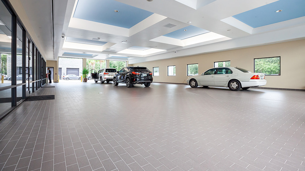 tile flooring at lexus auto dealership