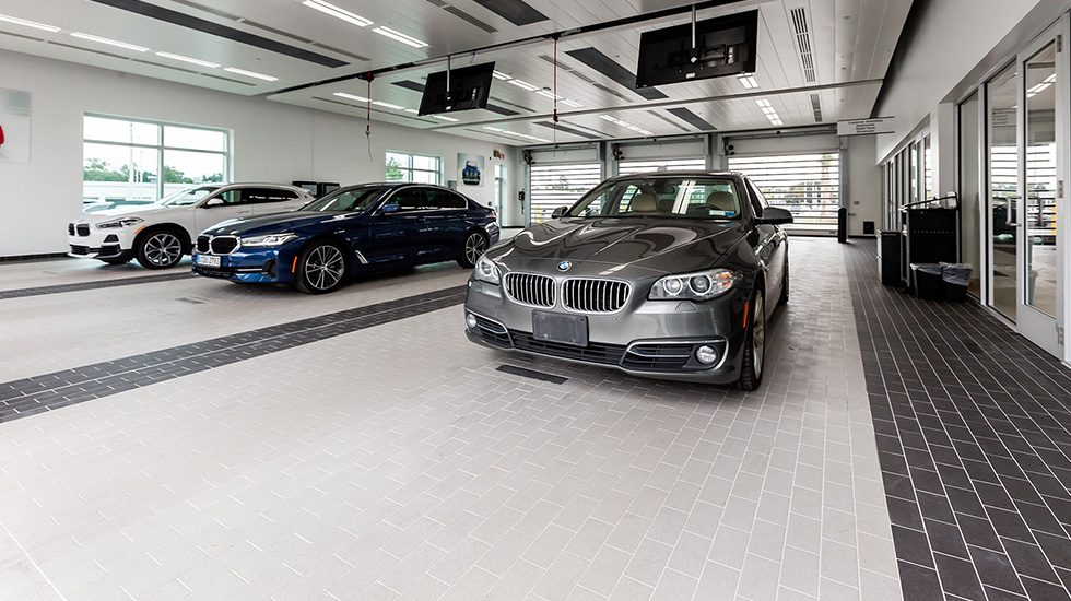 tile flooring at BMW auto dealership