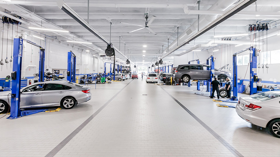 Service area flooring at Honda auto dealership
