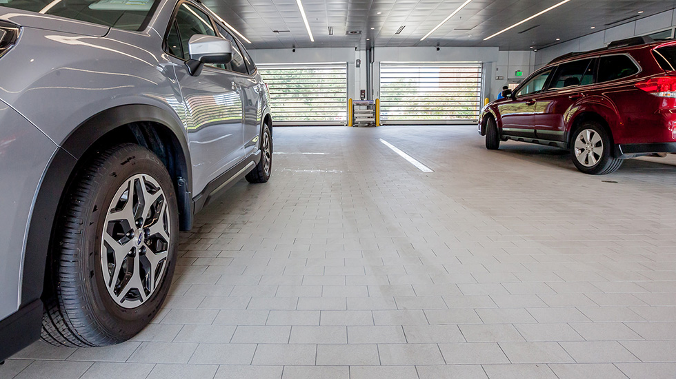 Service area flooring at Subaru auto dealership