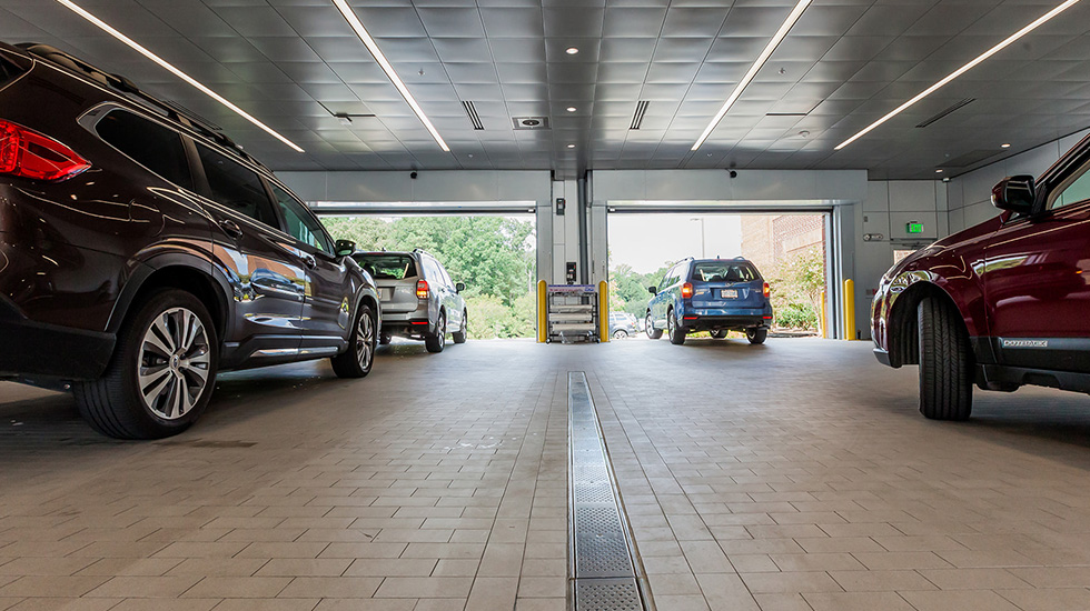 Service area flooring at Subaru auto dealership