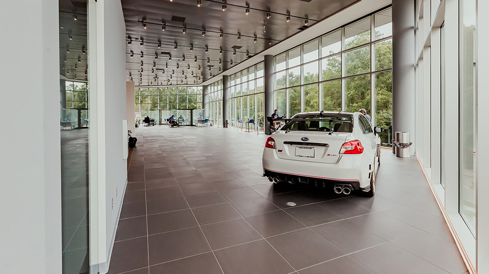 showroom flooring at Subaru auto dealership