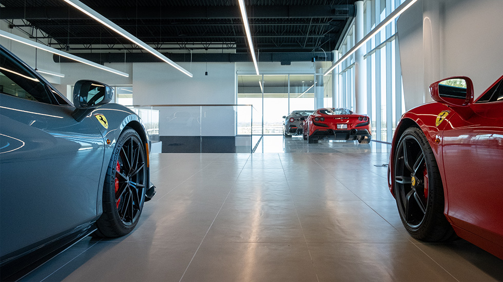 car showroom flooring at Ferrari auto dealership