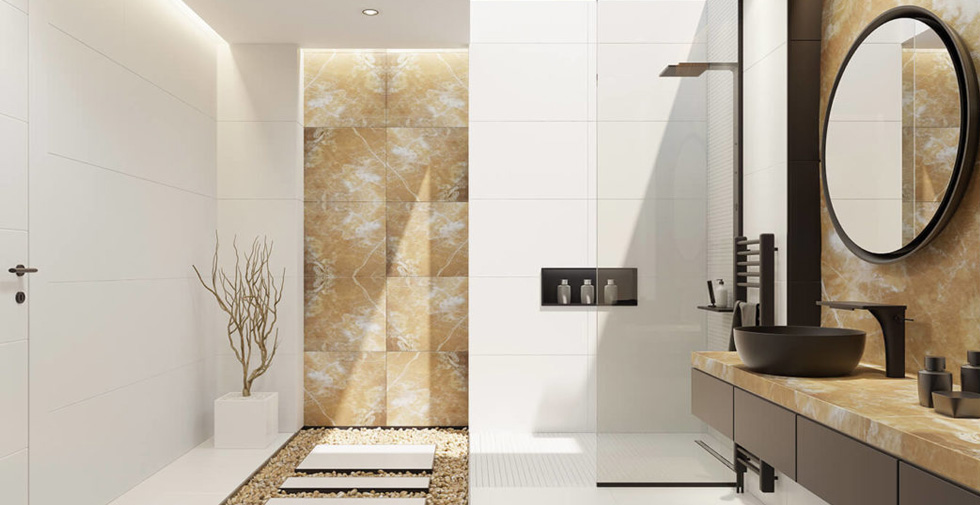 natural stone residential flooring in bathroom