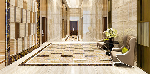 commercial tile flooring installation in  hotel lobby